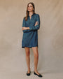 Print Your PostLong Sleeve A Line Shirt Dress - Twilight Rinse WashDresses
