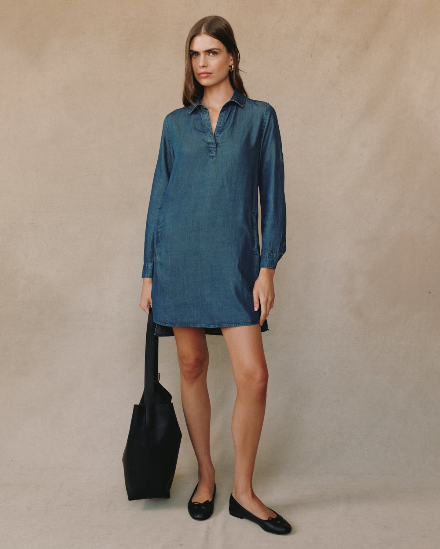 Print Your PostLong Sleeve A Line Shirt Dress - Twilight Rinse WashDresses
