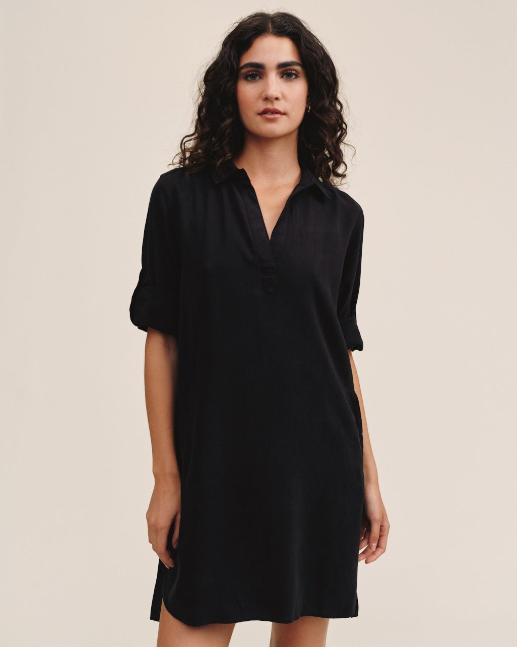 Print Your PostLong Sleeve A Line Shirt Dress - Vintage BlackDresses