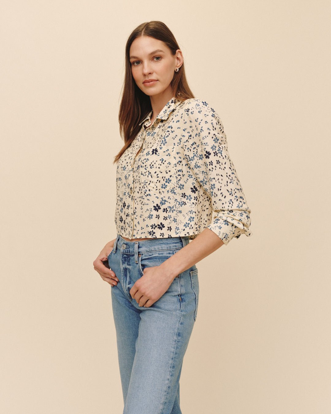 Print Your PostLong Sleeve Crop Shirt - Golden Meadow PrintTops