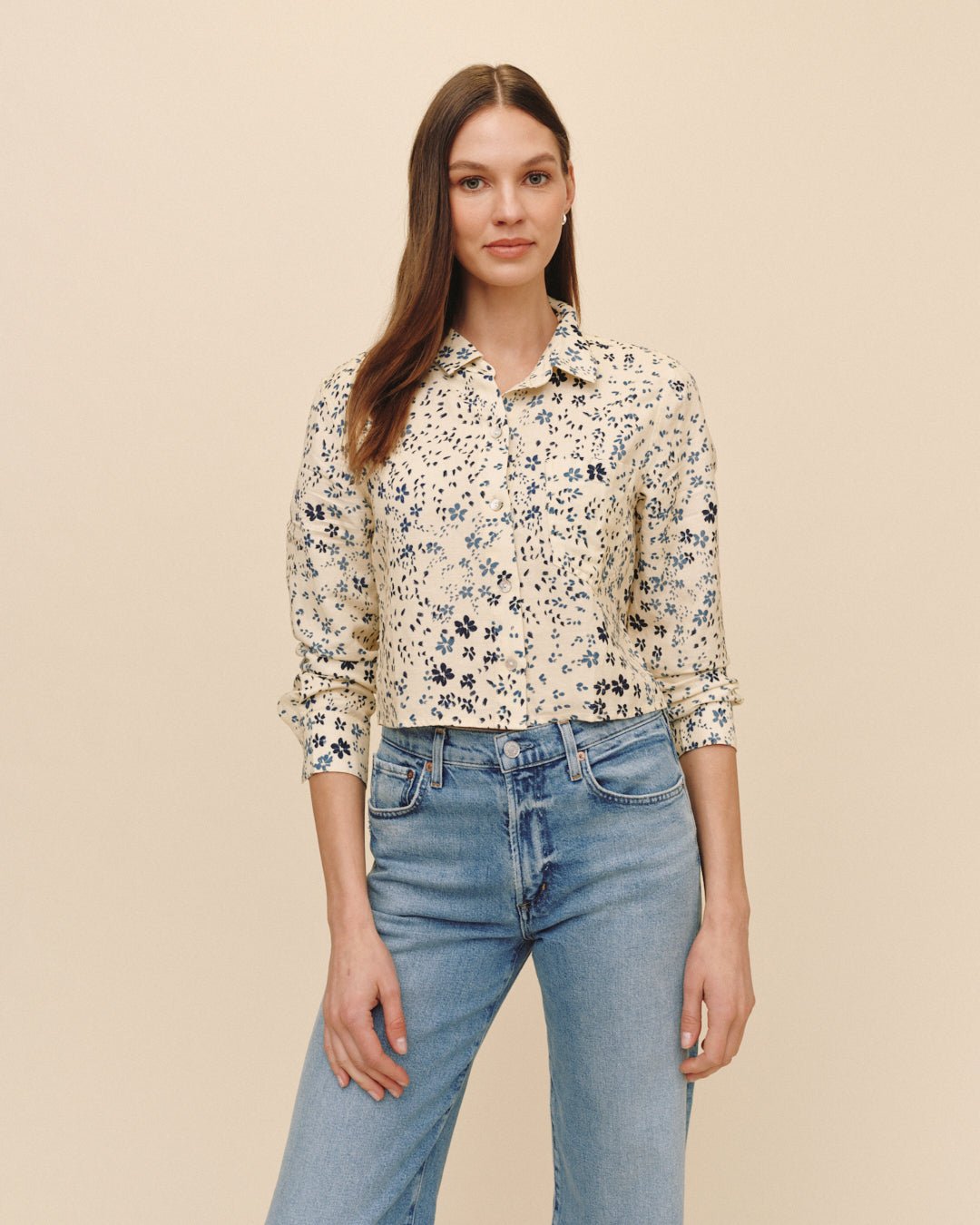 Print Your PostLong Sleeve Crop Shirt - Golden Meadow PrintTops