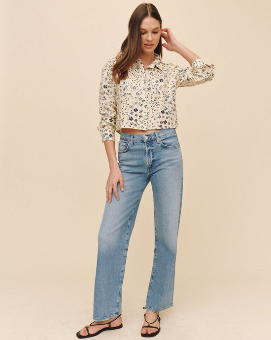 Print Your Post Long Sleeve Crop Shirt - Golden Meadow Print