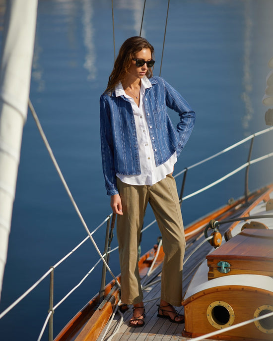 Print Your Post Long Sleeve Cropped Shirt - Indigo Stripe View 2