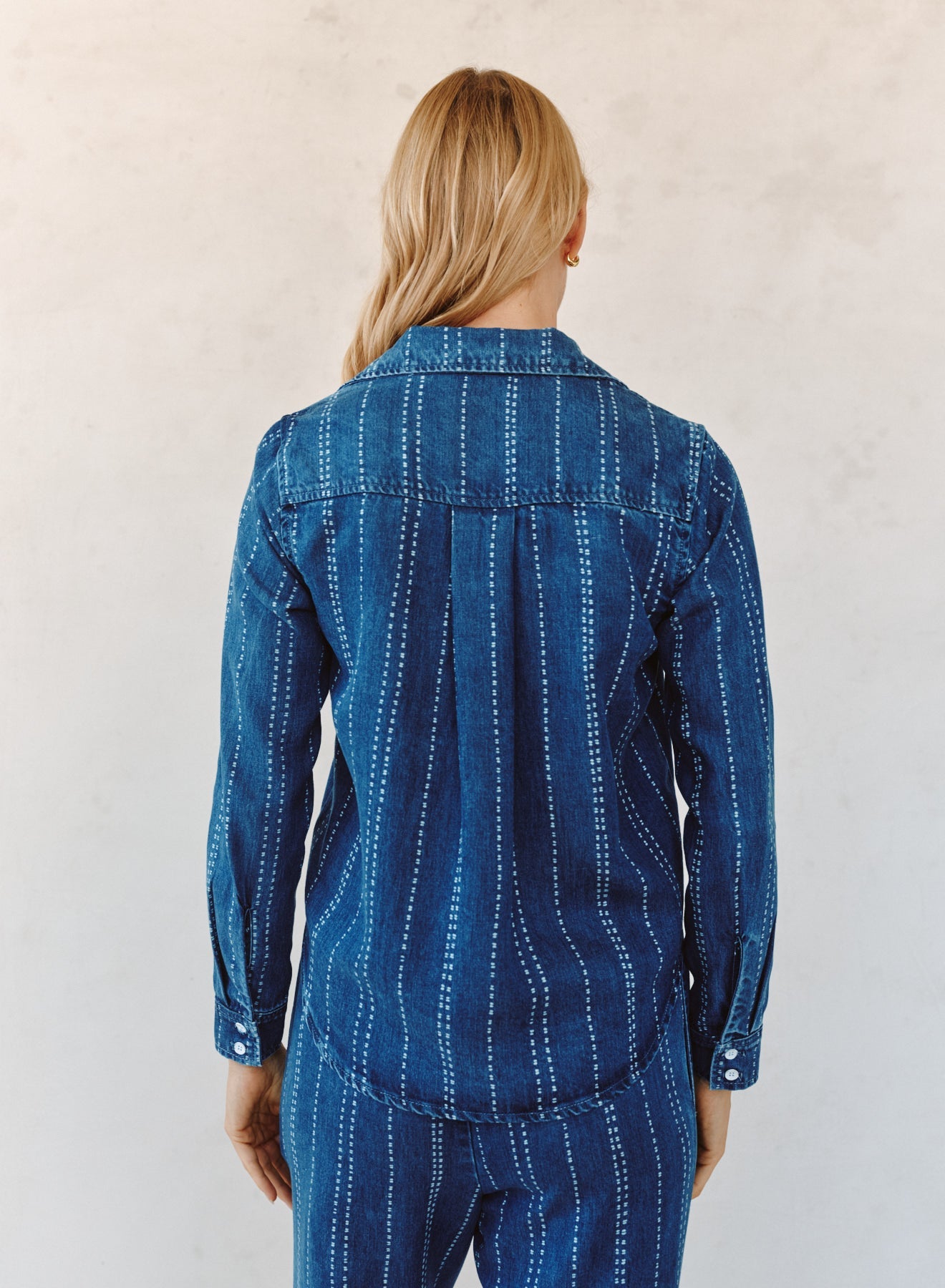 Print Your PostLong Sleeve Cropped Shirt - Indigo StripeTops