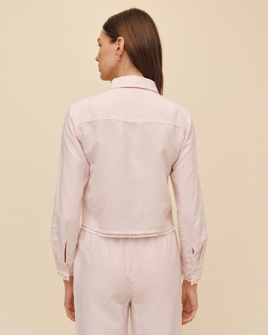Print Your PostLong Sleeve Cropped Shirt With Trim - Ballet PinkTops