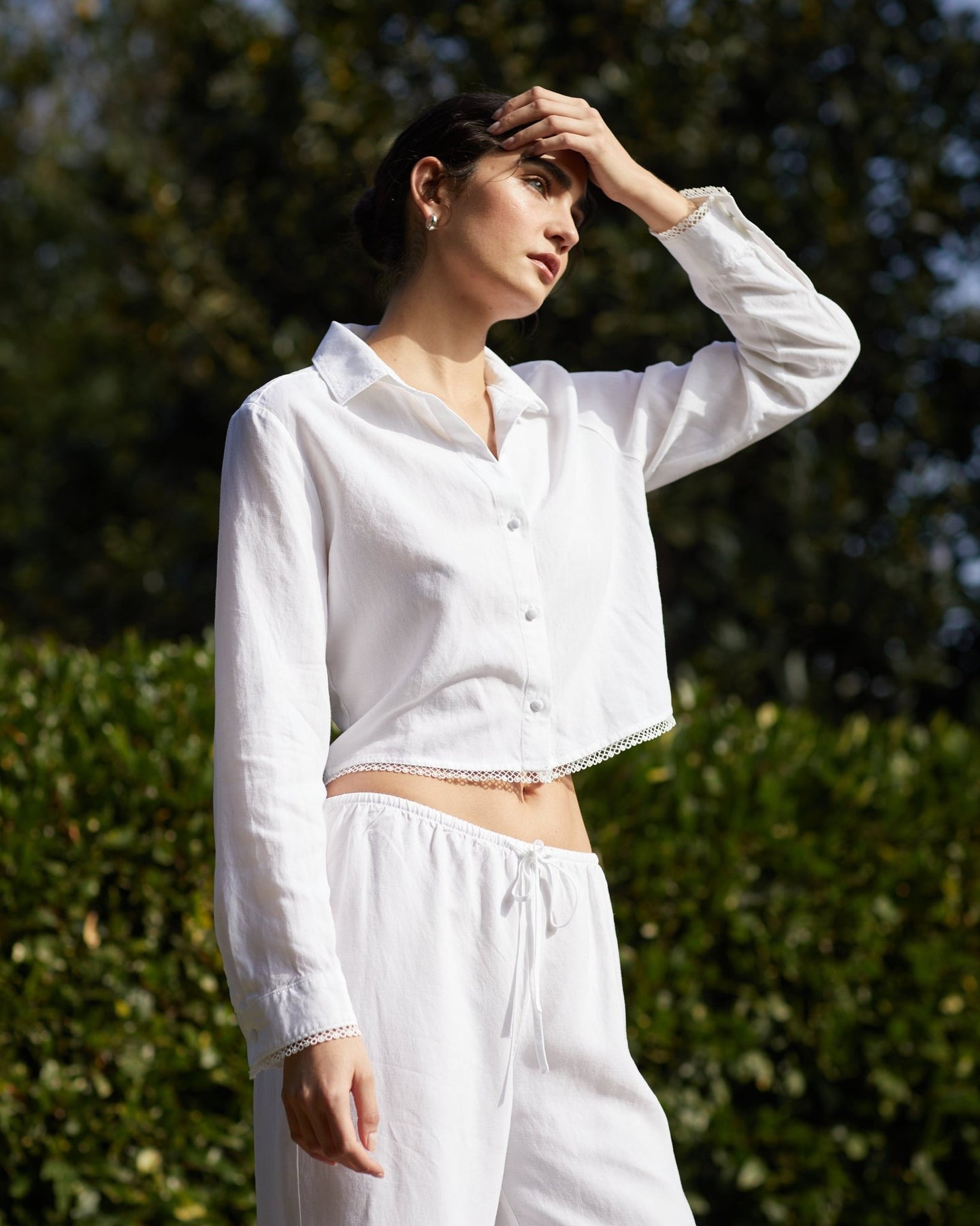 Print Your PostLong Sleeve Cropped Shirt With Trim - WhiteTops