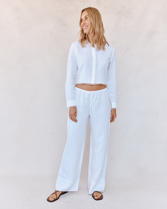 Print Your Post Long Sleeve Cropped Shirt With Trim - White View 2