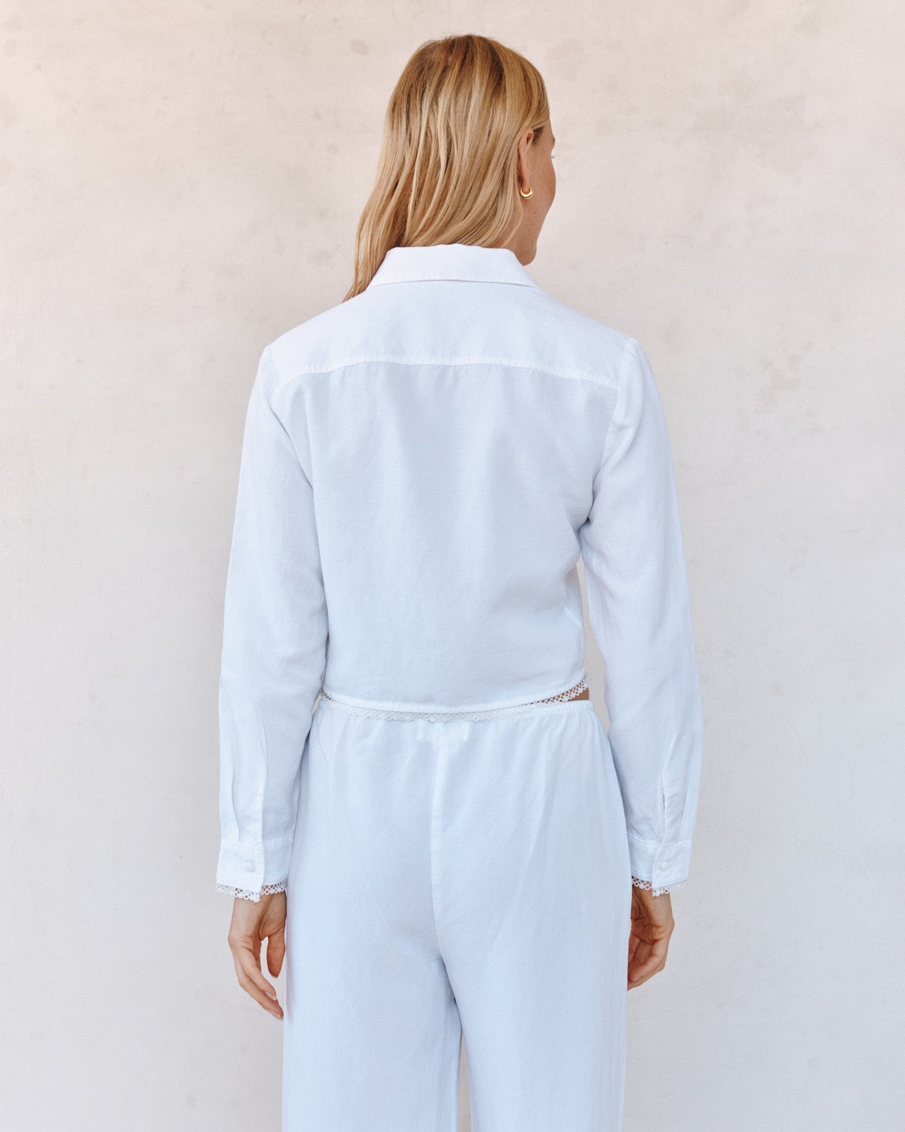 Print Your PostLong Sleeve Cropped Shirt With Trim - WhiteTops