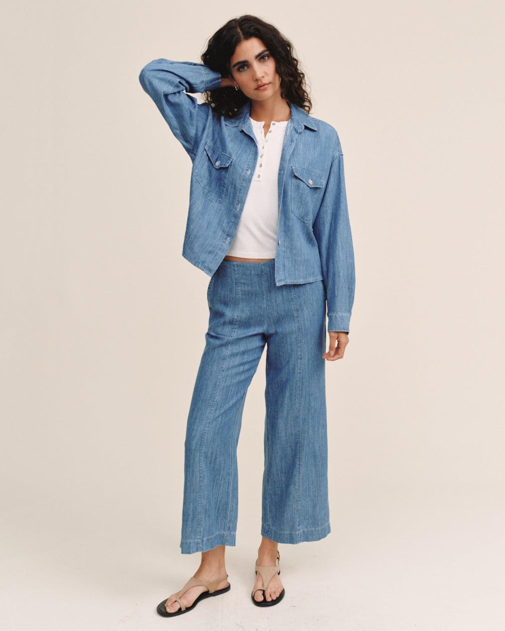 Print Your PostLong Sleeve Flap Pocket Shirt - Island Blue WashTops