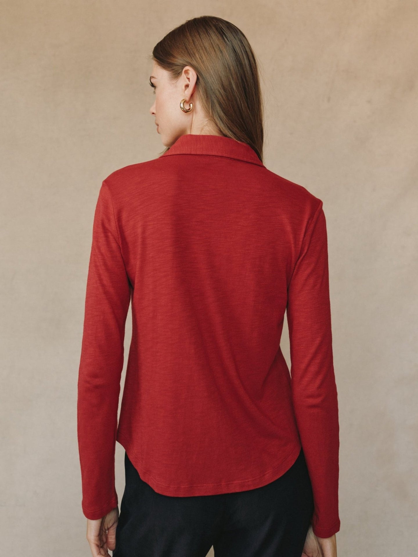 Print Your PostLong Sleeve Knit Button Down - Ruby RedTops