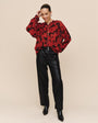 Print Your PostLong Sleeve Pleated Smocked Button Down - Red CamelliaTops