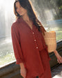 Print Your PostLong Sleeve Pocket Button Down Tunic - Red SandTops
