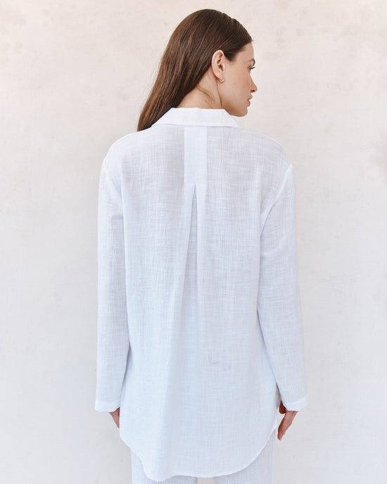 Print Your Post Long Sleeve Pocket Button Down Tunic - White View 2