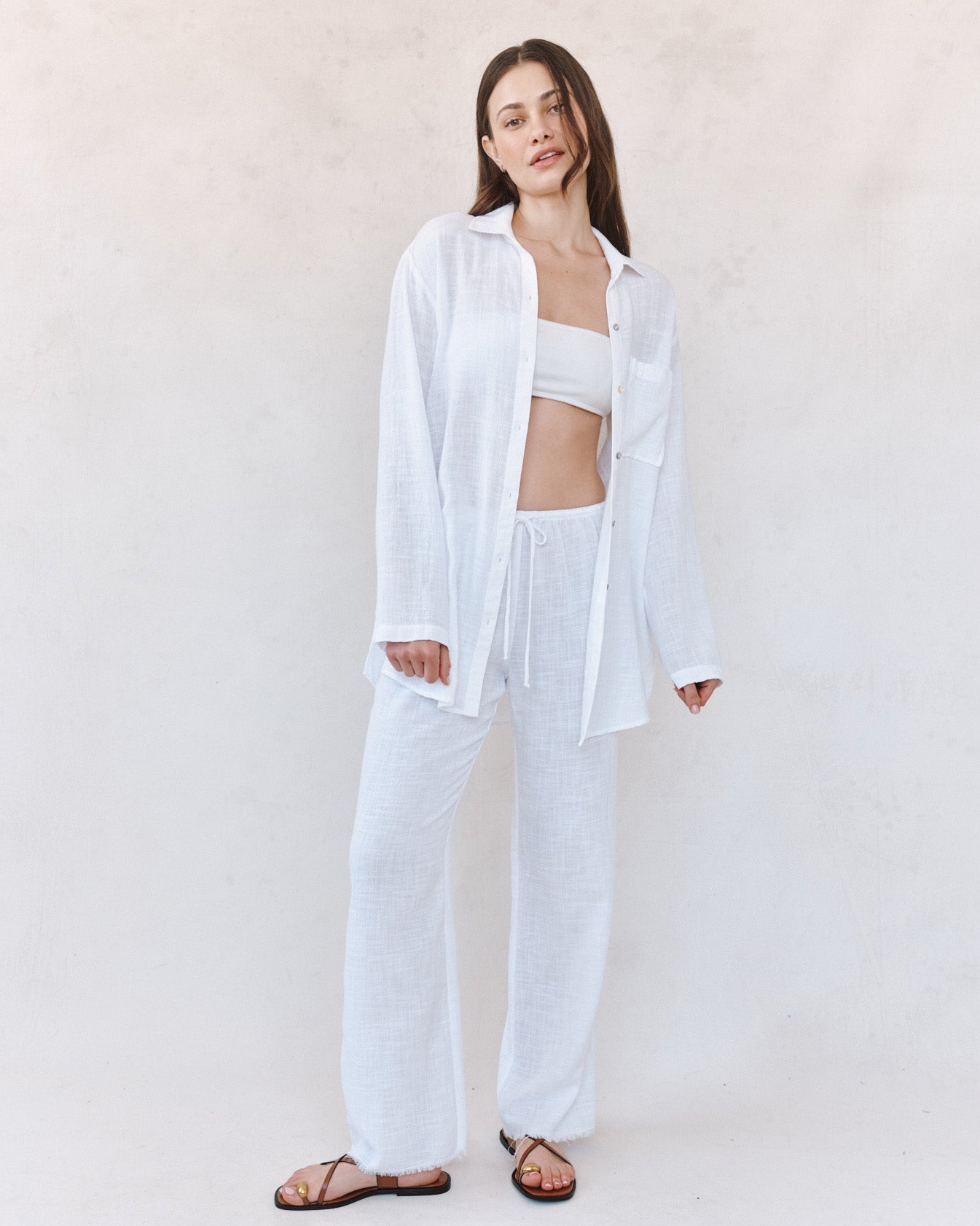 Print Your PostLong Sleeve Pocket Button Down Tunic - WhiteTops