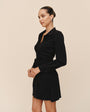 Print Your PostLong Sleeve Shirred Shirt Dress - BlackDresses