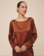 Print Your PostLong Sleeve Split Back Pullover - Molten BronzeTops