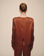 Print Your PostLong Sleeve Split Back Pullover - Molten BronzeTops
