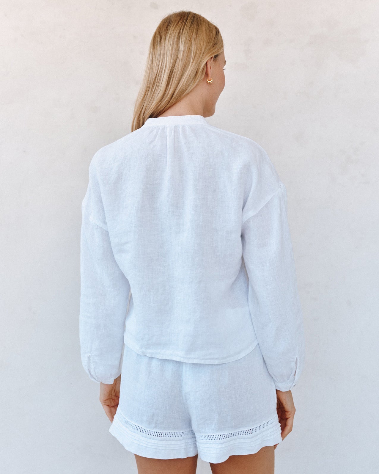 Print Your PostMandarin Collar Trimmed Button Down - WhiteTops