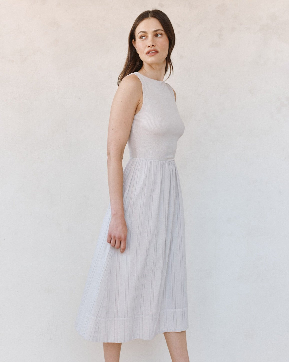 Print Your PostMixed Crew Neck Midi Dress - Faded LilacDresses