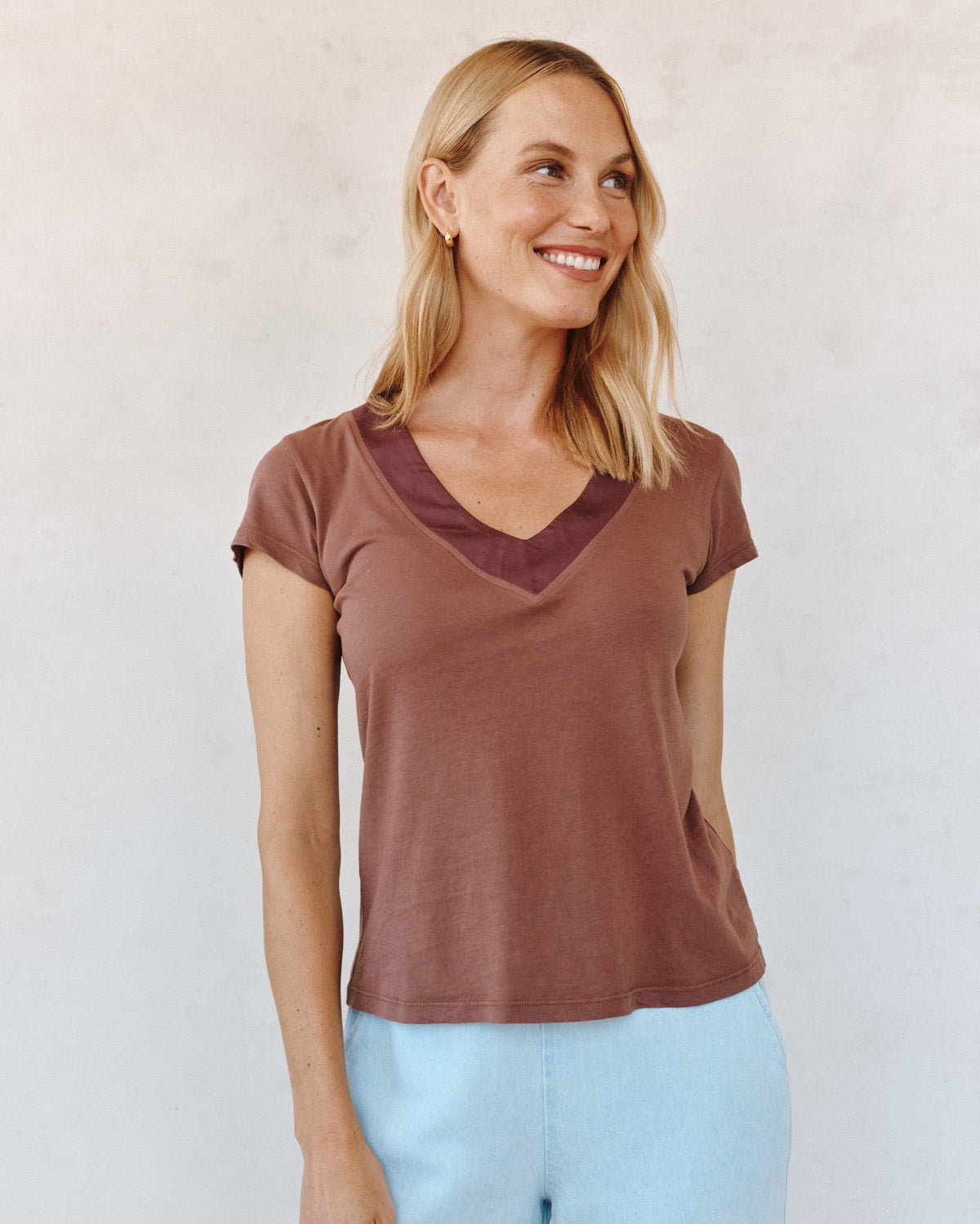 Print Your PostMixed V Neck Tee - Mocha CloudTops