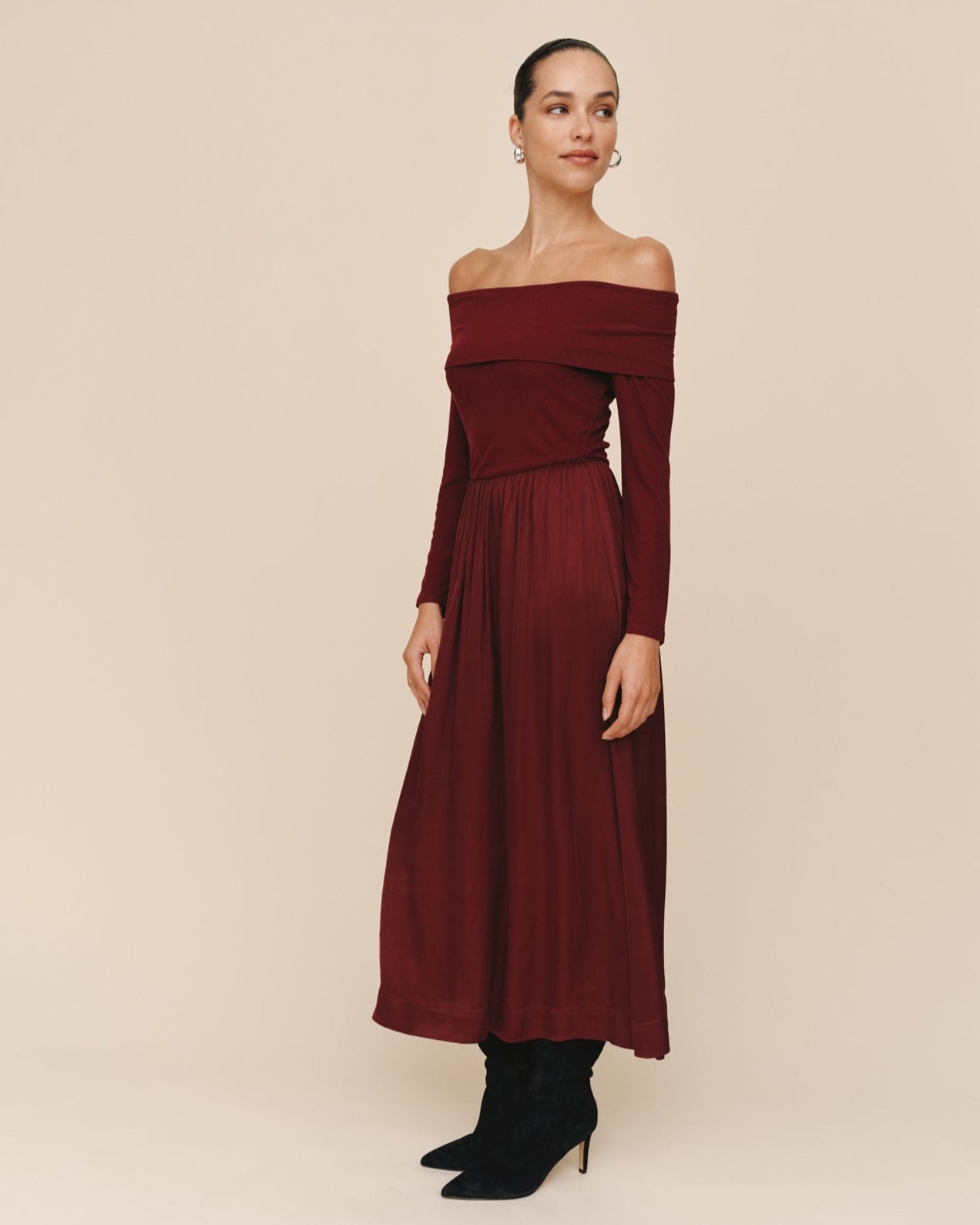 Print Your PostOff Shoulder Dress - Cabernet RedDresses