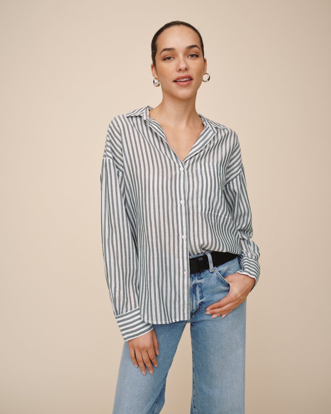 Print Your PostOversize Pocket Shirt - Shimmer OliveTops