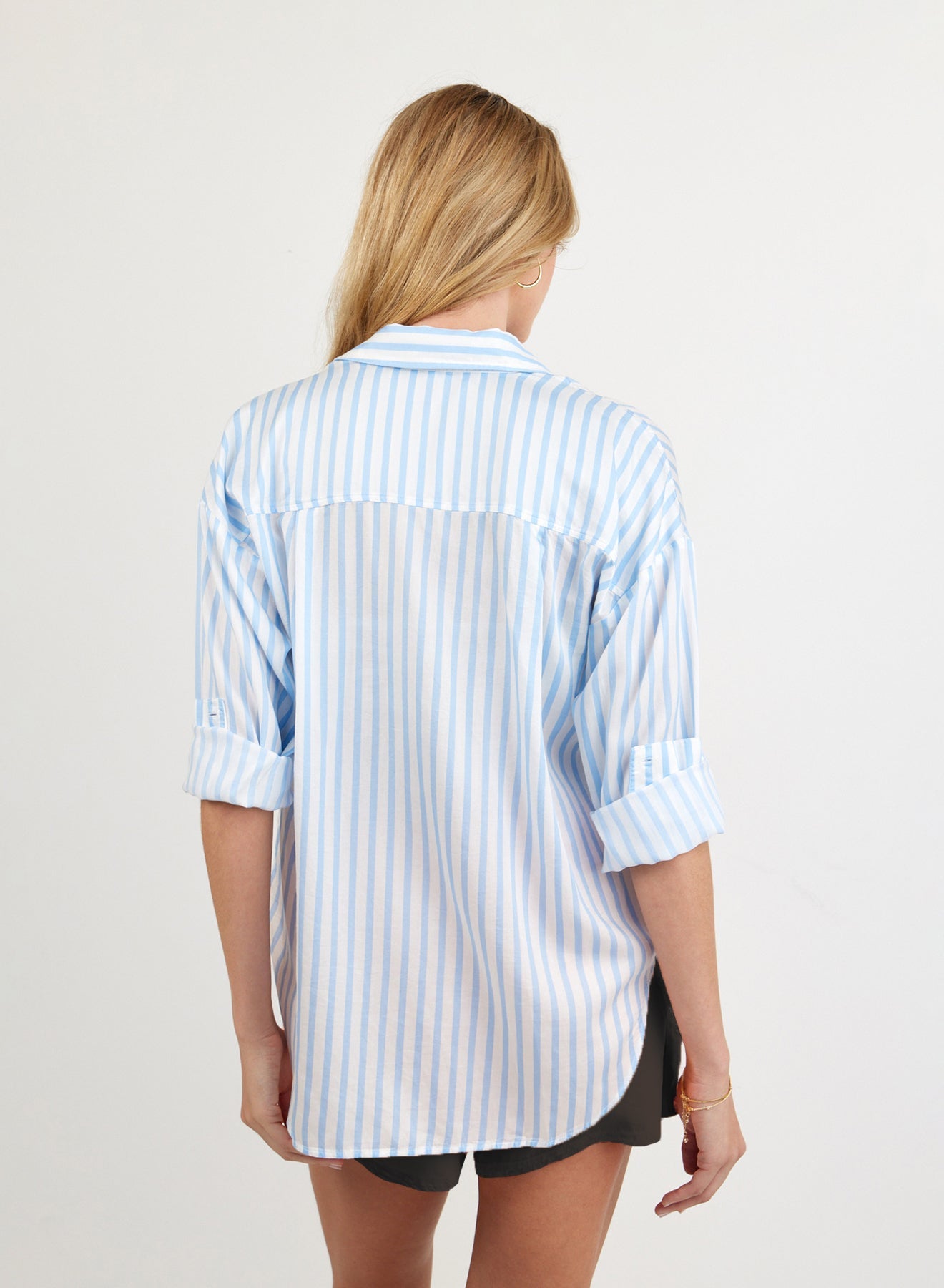 Print Your PostOversized Button Down - Tidal Blue StripeTops