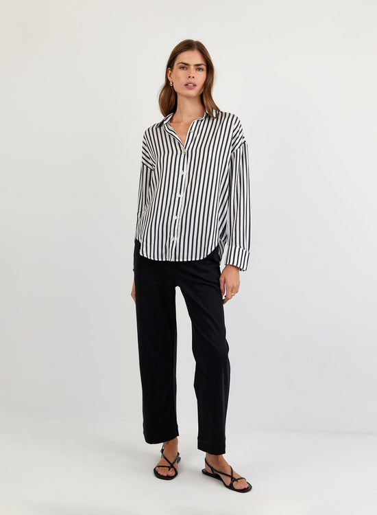 Print Your Post Oversized Button Down - Vintage Black Stripe View 2