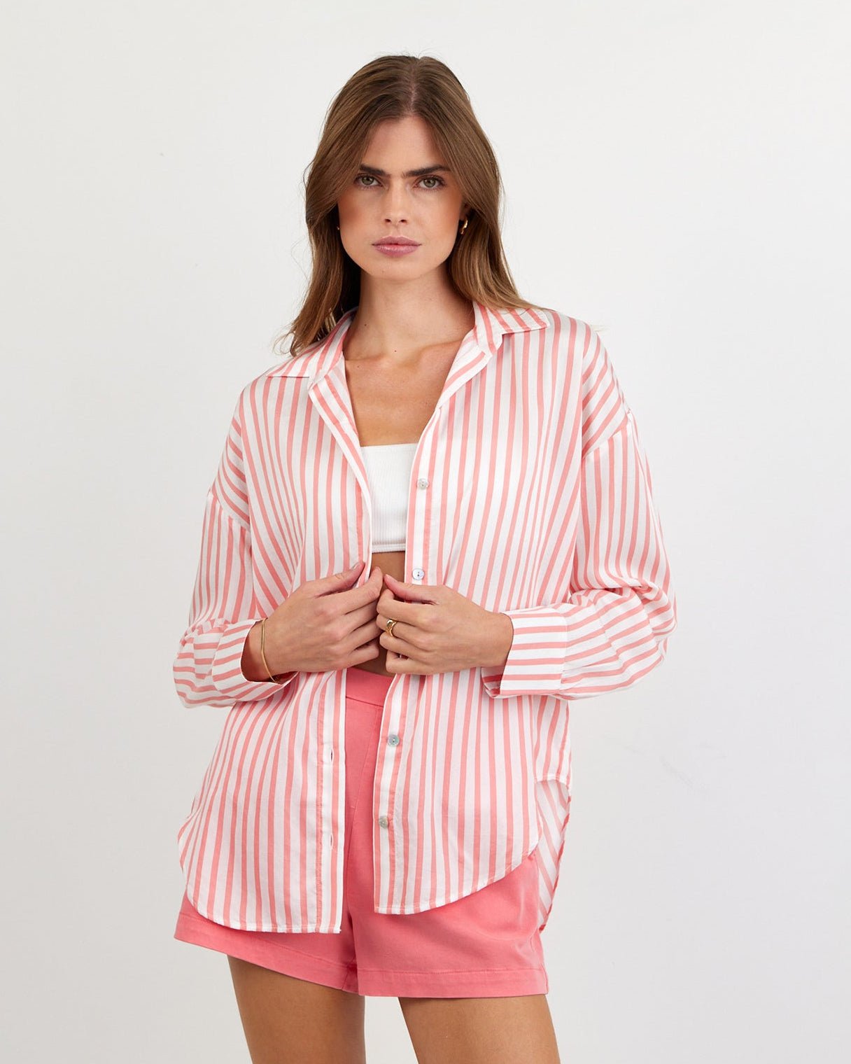Print Your PostOversized Button Down - Wild Coral StripeTops