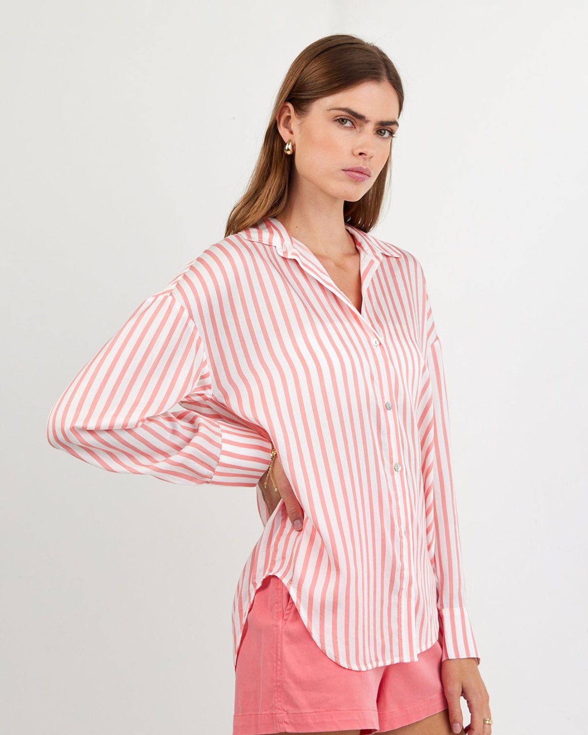 Print Your PostOversized Button Down - Wild Coral StripeTops