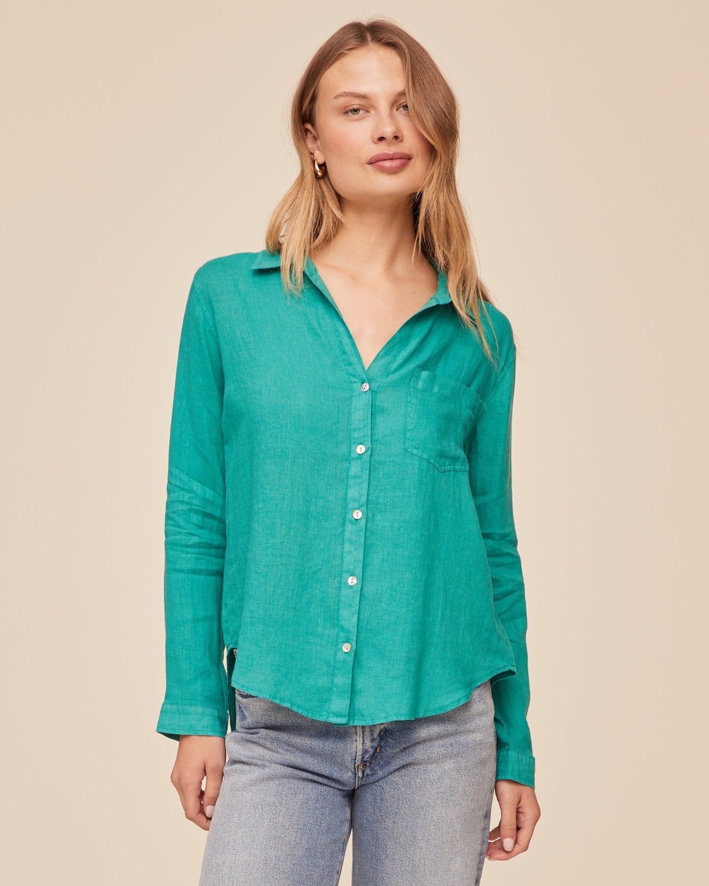 Print Your PostPocket Button Down - Aqua GreenTops