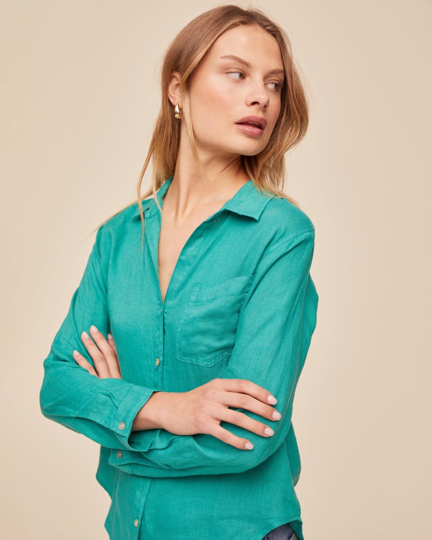 Print Your PostPocket Button Down - Aqua GreenTops