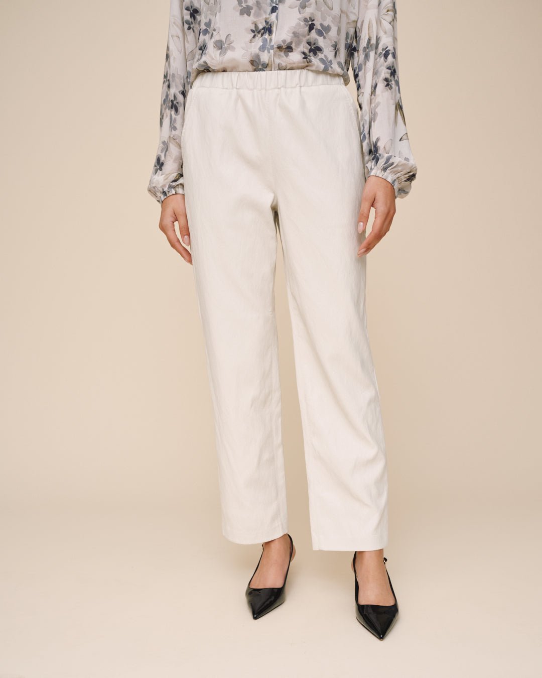 Print Your PostPull On Elastic Waist Trouser - Winter WhitePants