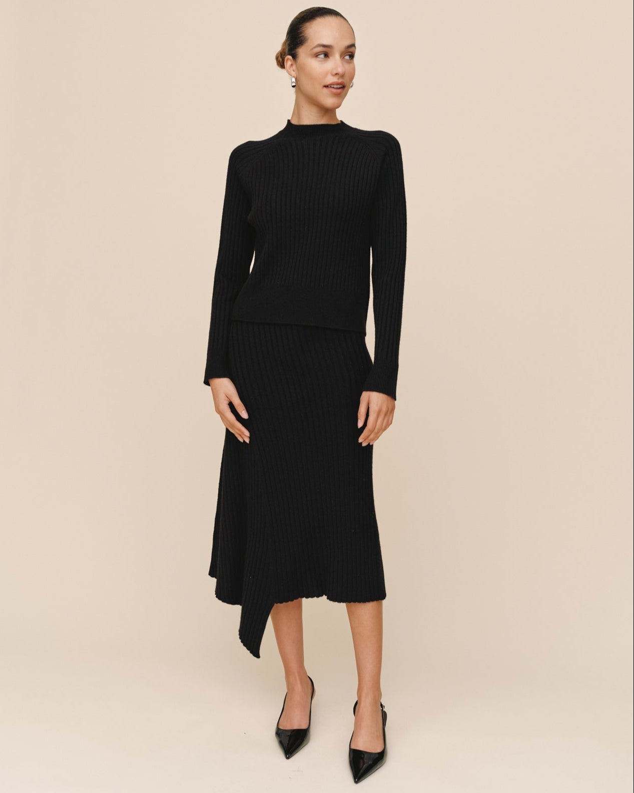 Print Your PostRaglan Ribbed Sweater - BlackSweaters