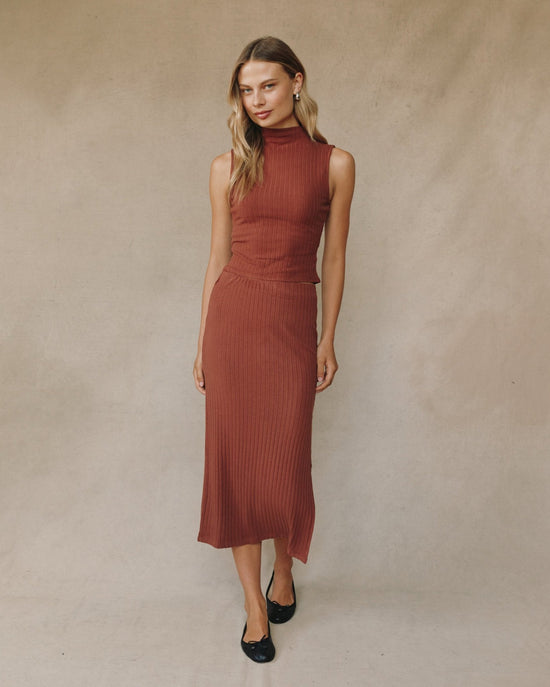 Print Your Post Rib Mock Neck Top - Autumn Amber