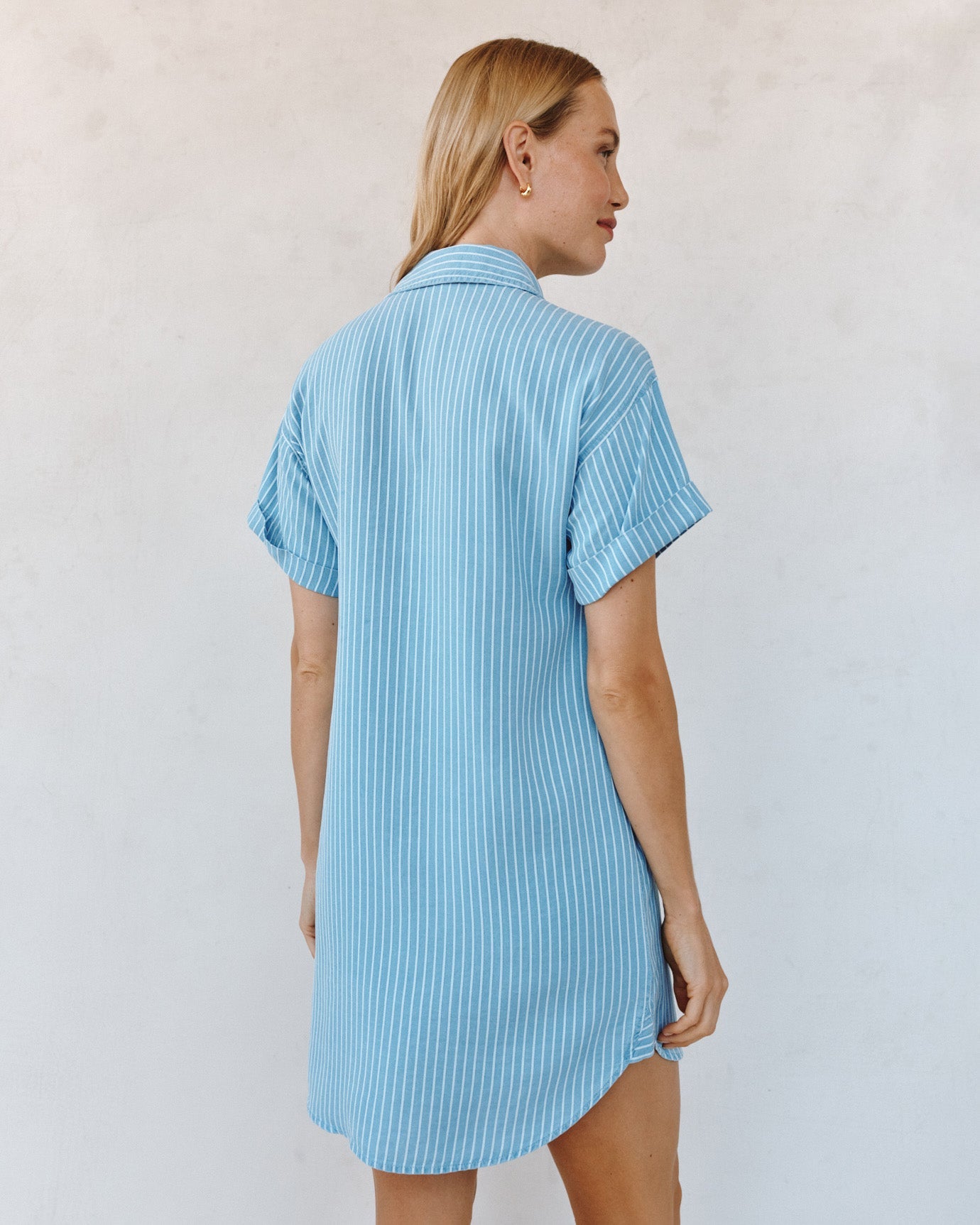 Print Your PostRoll Sleeve Pocket Shirt Dress - Coastal Stripe WashDresses