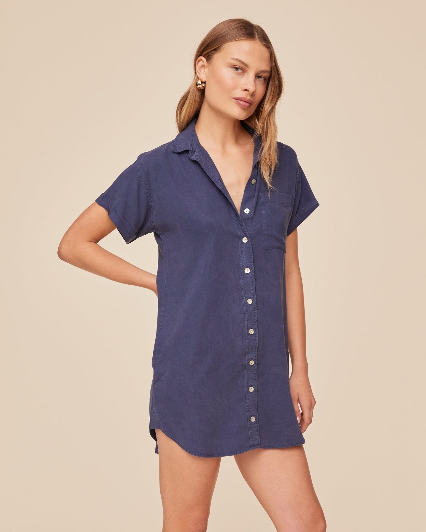 Print Your PostRoll Sleeve Pocket Shirt Dress - Midnight SurfDresses