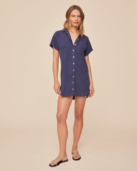 Print Your Post Roll Sleeve Pocket Shirt Dress - Midnight Surf View 2