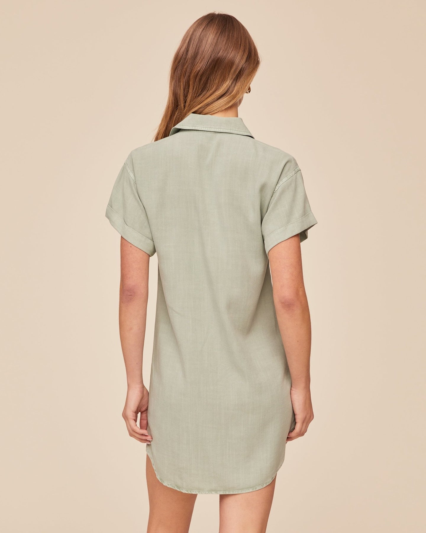 Print Your PostRoll Sleeve Pocket Shirt Dress - Oasis GreenDresses