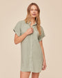 Print Your PostRoll Sleeve Pocket Shirt Dress - Oasis GreenDresses