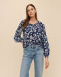 Print Your PostRuffle Neck Raglan Button Down - Indigo Bloom PrintTops