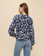 Print Your PostRuffle Neck Raglan Button Down - Indigo Bloom PrintTops