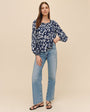 Print Your PostRuffle Neck Raglan Button Down - Indigo Bloom PrintTops
