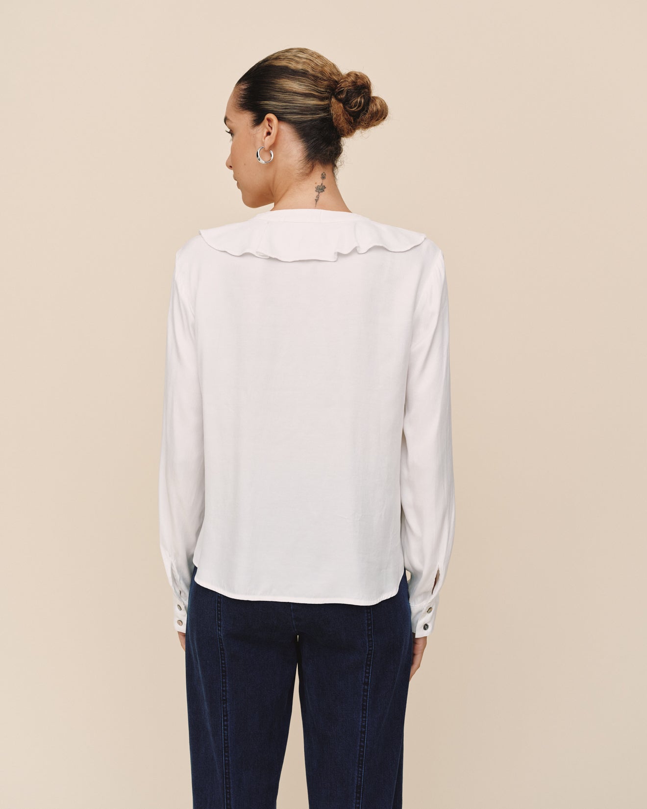 Print Your PostRuffle V - Neck Button Up - WhiteTops