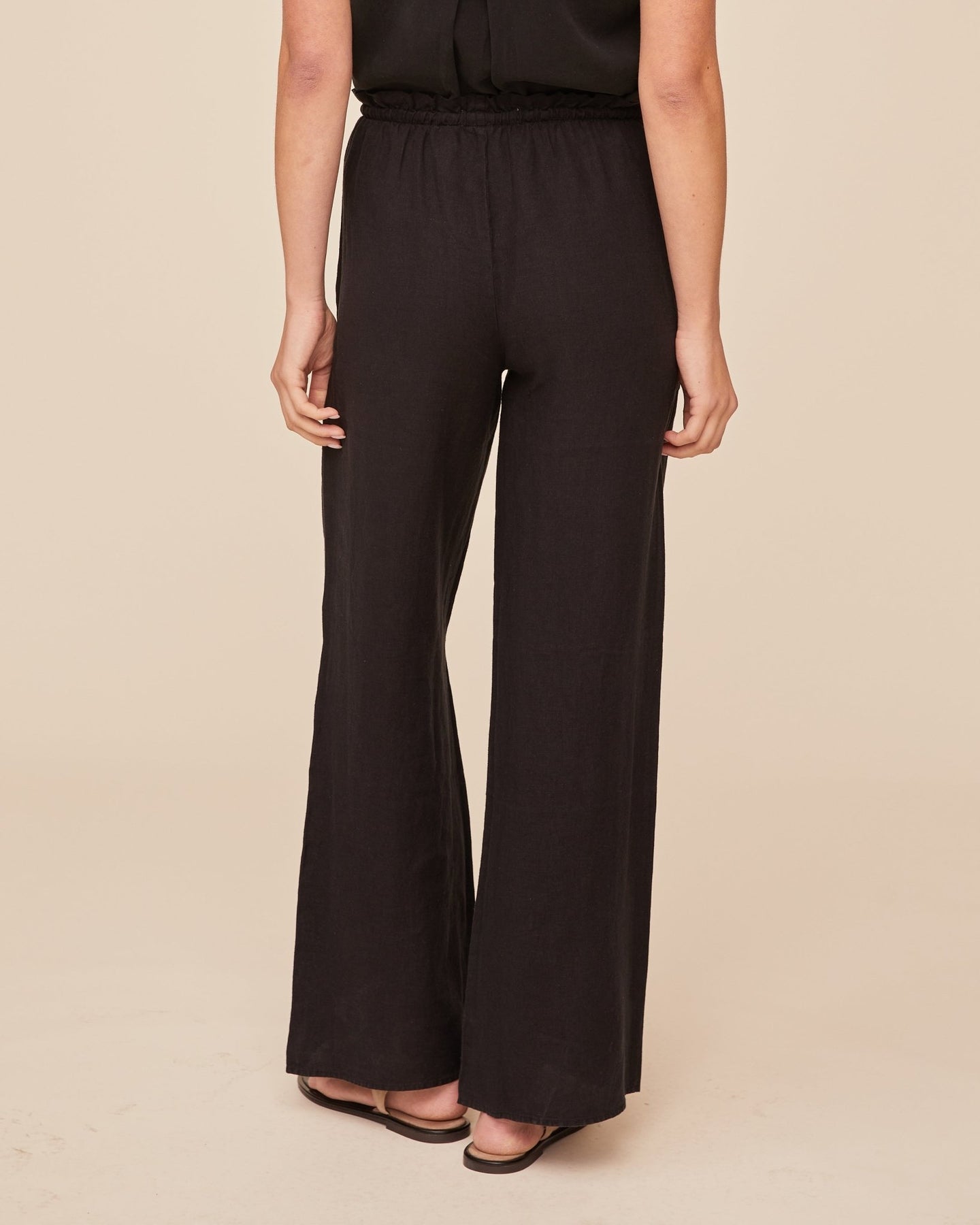 Print Your PostRuffle Waist Wide Leg Pant - BlackPants