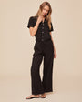 Print Your PostRuffle Waist Wide Leg Pant - BlackPants