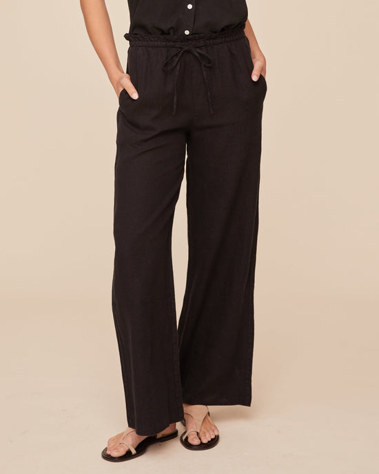 Print Your Post Ruffle Waist Wide Leg Pant - Black