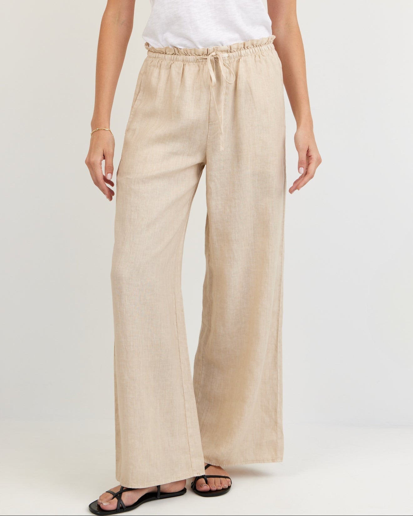 Print Your PostRuffle Waist Wide Leg Pant - Linen SandPants