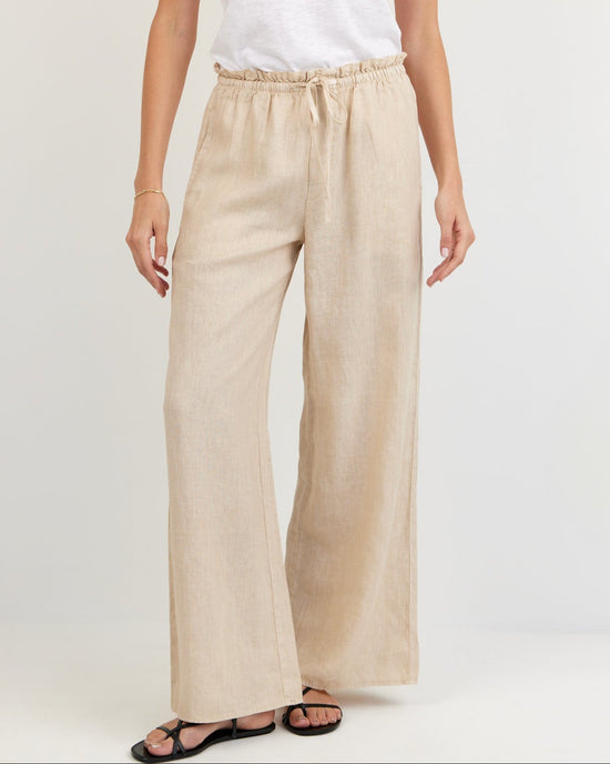 Print Your Post Ruffle Waist Wide Leg Pant - Linen Sand View 2