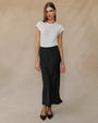 Print Your PostSatin Side Slit Bias Maxi Skirt - BlackSkirts